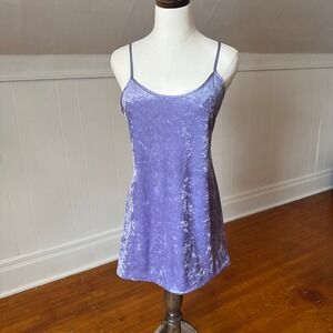 Crushed Velvet Purple Slip Dress Spaghetti Strap Mini A-Line Fairy Y2K Women S